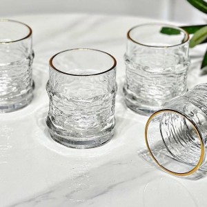 طقم كاسات عصير زجاج قاع مبزر نافر مع حيف ذهبي ١٢ كاسة KX2243 B 