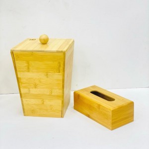 سلة مهملات مع علبة محارم خشب بامبو سلة مهملات مع علبة محارم خشب بامبو