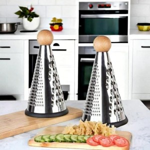 مبشرة ستانلس شكل هرم مخروط مع مقبض علوي كرة بامبو Grater