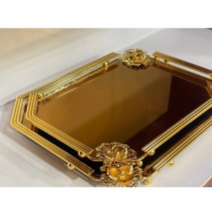 طقم صواني / صينية تفضيل سداسي وردة نافر مذهب بيوتر ارضية مرآة