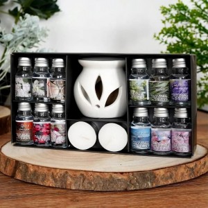 طقم مبخرة مع شمعتين وعلب زيت 12 قطعة