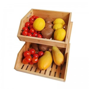 ستاند / سلة تقديم فواكه خشب بامبو 2 رف مقاس 27 × 27 ارتفاع 23 سم