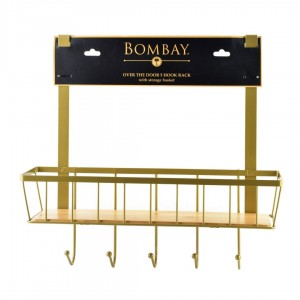علاقة ملابس فوق الباب ذهبي 5 عيون مع رف تعليق BOMBAY