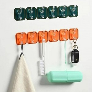 طقم علاقات للحائط لاصق ذاتي 6 قطع - علاقة طبع تلزيق شكل مربع لاصق ذاتي