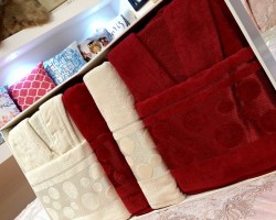 طقم برنص / روب حمام 6 قطع قطن مصري ثقيل مور 