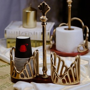 حمالة كاسات معدن هندي 2 عين مع خشب مزخرف سي ان سي