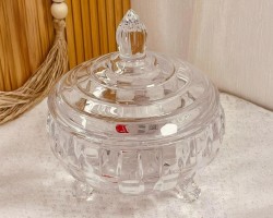 سكرية / مضيفة / تمرية علبة تقديم كاندي زجاج شفاف محزز بأرجل مزخرف مع غطاء 