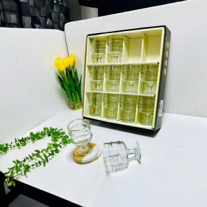 طقم كاسات عصير قصير مع بطن منفوخ دبل حز ذهبي 12 قطعة 