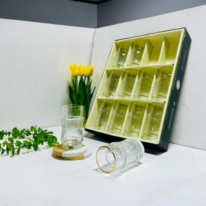 طقم كاسات عصير وسط مع بطن منفوخ دبل بينهما مثلج حز ذهبي 12 قطعة 