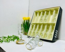 طقم كاسات عصير طويل مع بطن منفوخ دبل حز ذهبي  12 قطعة 