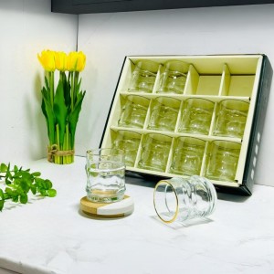 طقم كاسات عصير بطن نافر دبل وحيف ذهبي 12 قطعة