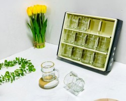 طقم كاسات شاي بطن منفوخ مع يد وحيف ذهبي 12 قطعة