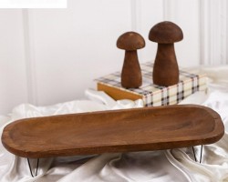 جاط تقديم فواكه خشب هندي بيضوي 4 ارجل 60 × 27 سم