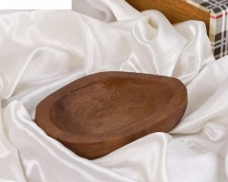 جاط تقديم فواكه - صحن خشب هندي مطعوج 13 × 19 سم