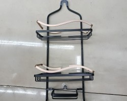ستاند حمام المنيوم تعليق / تلزيق  مع رفين ورف صابونة وعلاقتين 