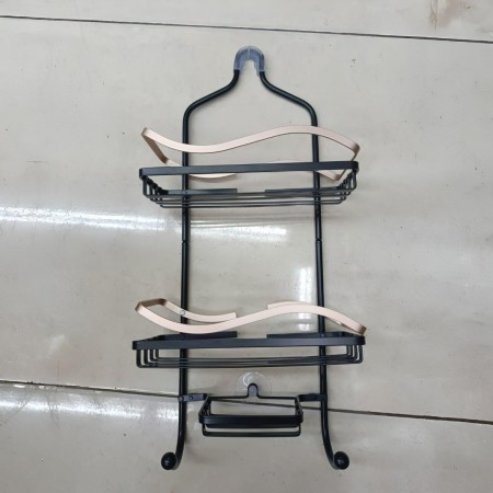 ستاند حمام المنيوم تعليق / تلزيق  مع رفين ورف صابونة وعلاقتين 