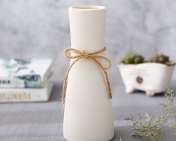 فازة بوهيمي ابيض مزهرية طويل مع حبل خيش