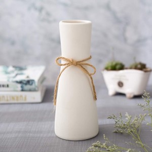 فازة بوهيمي ابيض مزهرية طويل مع حبل خيش