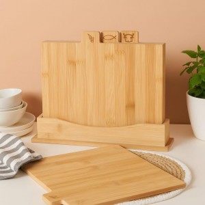 طقم لوح فرم - تقطيع الخضار والفواكه 28 × 23 سم الواح فرم خشب بامبو شكل مربع مع ستاند 4 قطع