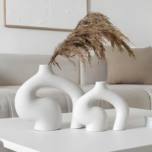 طقم تحف / مزهريات بوهيمي ابيض مايل قطعتين