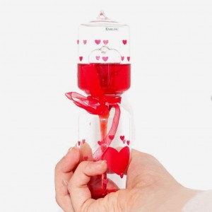 ساعة مائية زجاجي قلوب احمر