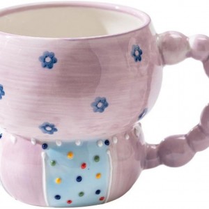 كاسة ماج بورسلان هاند ميد شكل قلب مع صحن نهدي مرسم ازرقRC6/40