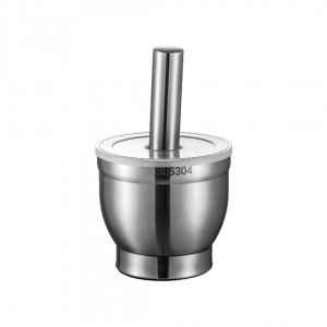 مدق / هاون اعشاب - خضار - ثوم ستانليس  304 ثقيل مع غطا شفاف SUS304