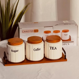 طقم بهار 3 علب بورسلان ابيض مكتب غطا وصينية خشبية