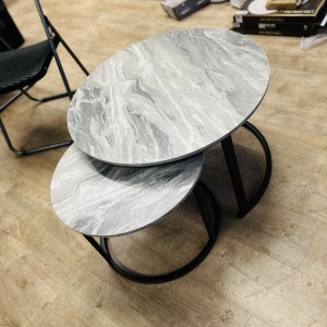 طقم طاولتين وسط مدور خشب رجل معدن متداخل - سكني