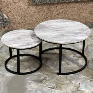 طقم طاولتين وسط مدور خشب رجل معدن متداخل - سكني فاتح