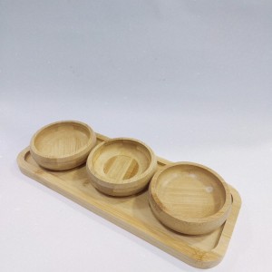 طقم 3 صحون خشب مدور 10 سم وصينية خشب بامبو مستطيلة كاندي بدون غطاء 