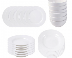 طقم صحون بورسلان 24 قطعة بورسلان ابيض مدورZD6797-24