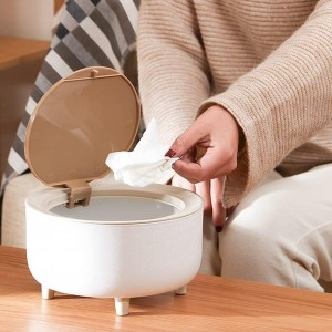 سلة مهملات غطا بامبو مع ارجل قواعد بلاستيك مدور صغير للمكتب او الطاولات دلو زبالة / سطل قمامة