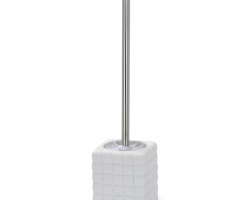 فرشاة حمام مع قاعدة بورسلان لون ابيض ويد وسط لون فضي