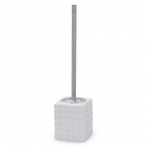 فرشاة حمام مع قاعدة بورسلان لون ابيض ويد وسط لون فضي