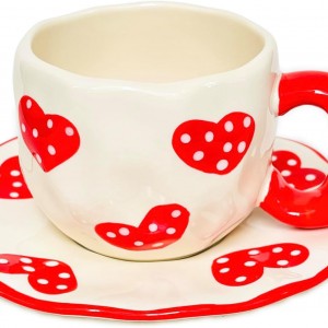 ماغ بورسلان ابيض مع صحن مرسم قلب AF74-25