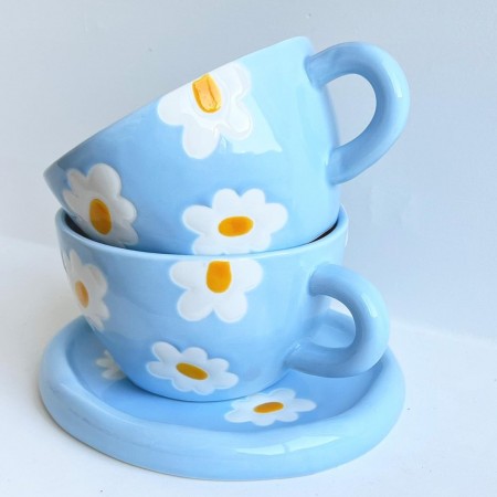 ماغ بورسلان ازرق مع صحن مرسم AF74-13