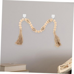 مسبحة ديكور خرز مكرميه 30 سم مع كلمة المنزل HOME - بيج