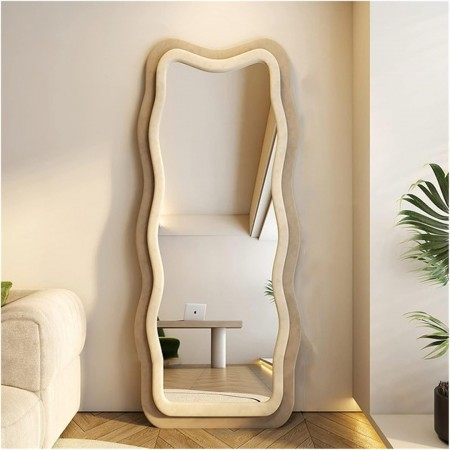 مراة منجد مخمل زكزاك مع ستاند حديد مقاس 160 × 60 بيج / ابيض مراة منجد مخمل زكزاك مع ستاند حديد مقاس 160 × 60 بيج / ابيض