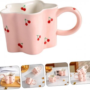 كاسة ماج بورسلان شكل نجمة مرسم كرزRC90-11