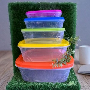 طقم طبروير بلاستيك مع غطاء مستطيل شفاف 5 قطع