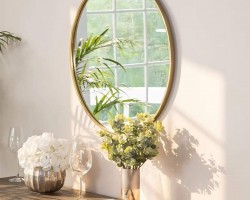 مراه بيضاوي / مدور  30 سم مع حيف ذهبي اطار اكريليك تعليق خيط