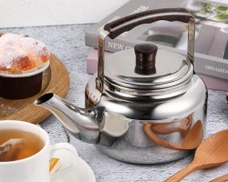 ابريق شاي 1 لتر ستانلس ستيل مقبض / يد خشب