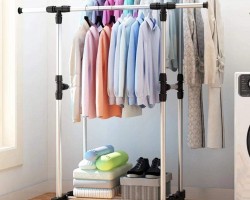 علاقة ملابس مع عجلات 2 عامود ستانلس