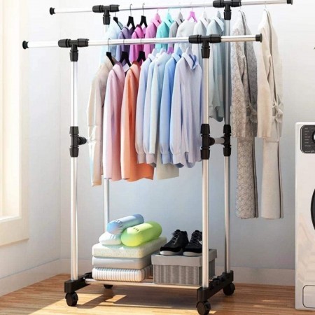 علاقة ملابس مع عجلات 2 عامود ستانلس