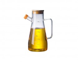 ابريق زيت زجاج مع معيار 900 مل - سعة 1لتر مع غطا بامبو