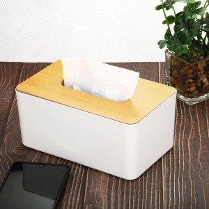 علبة / بكيت محارم حافظة بلاستيك مع غطاء بامبو 