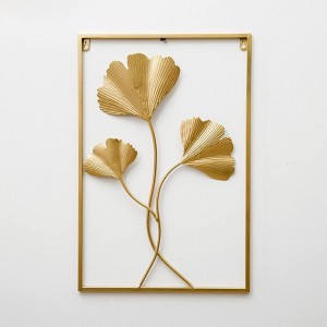 برواز معدن ذهبي مستطيل ورود - أوراق الغينكو مقاس 40 × 60 سم