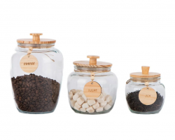 طقم/3 مطربان  - مرتبان سكر وقهوة وشاي زجاج  2200+1400+620 مل غطاء بامبو CCP699MP