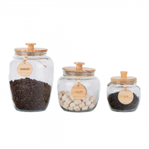 طقم/3 مطربان سكر وقهوة وشاي زجاج  2200+1400+620 مل غطاء بامبو CCP699MP